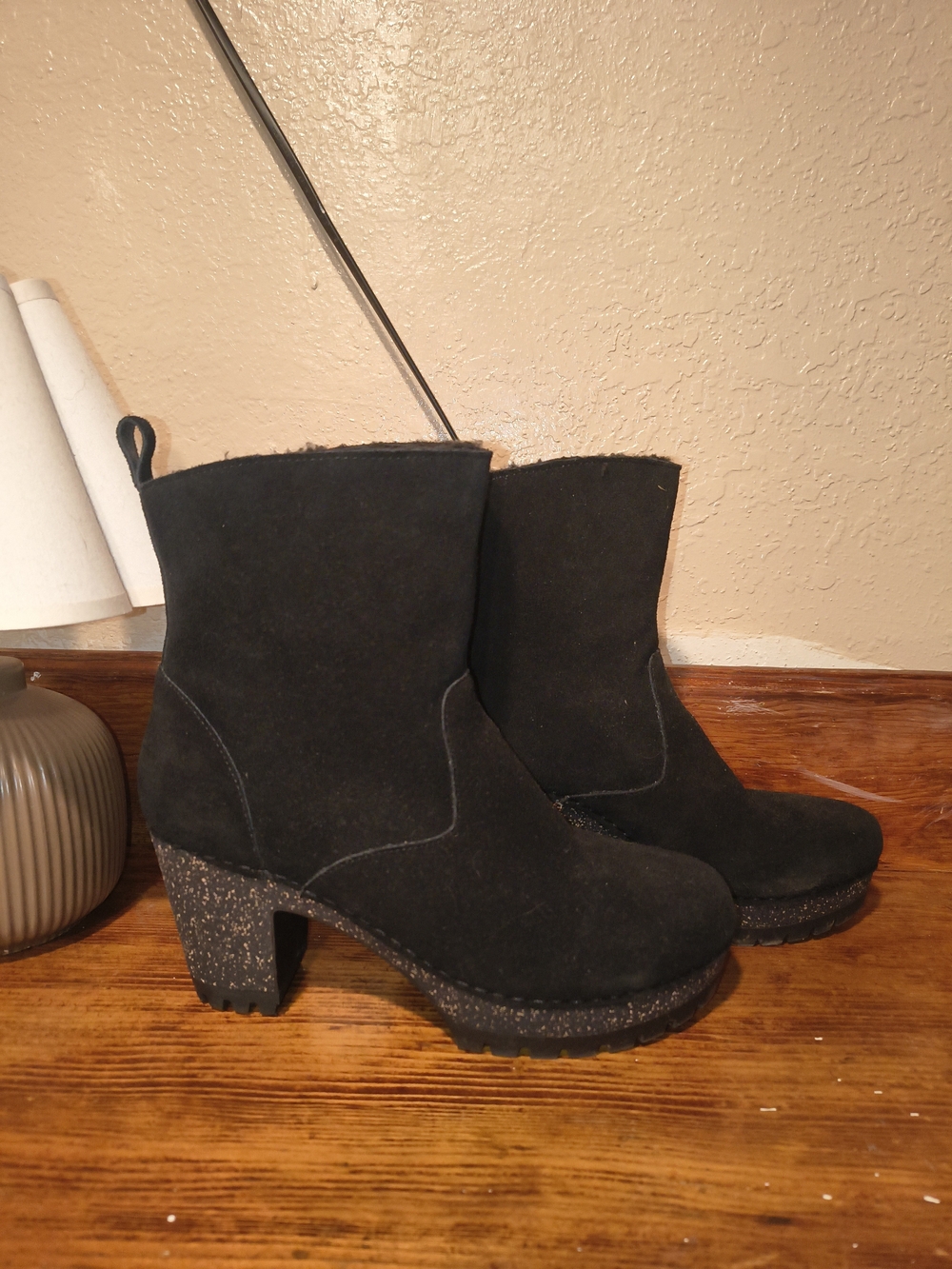 Scarlett Black Suede Ankle Booties with Glitter Block Heel